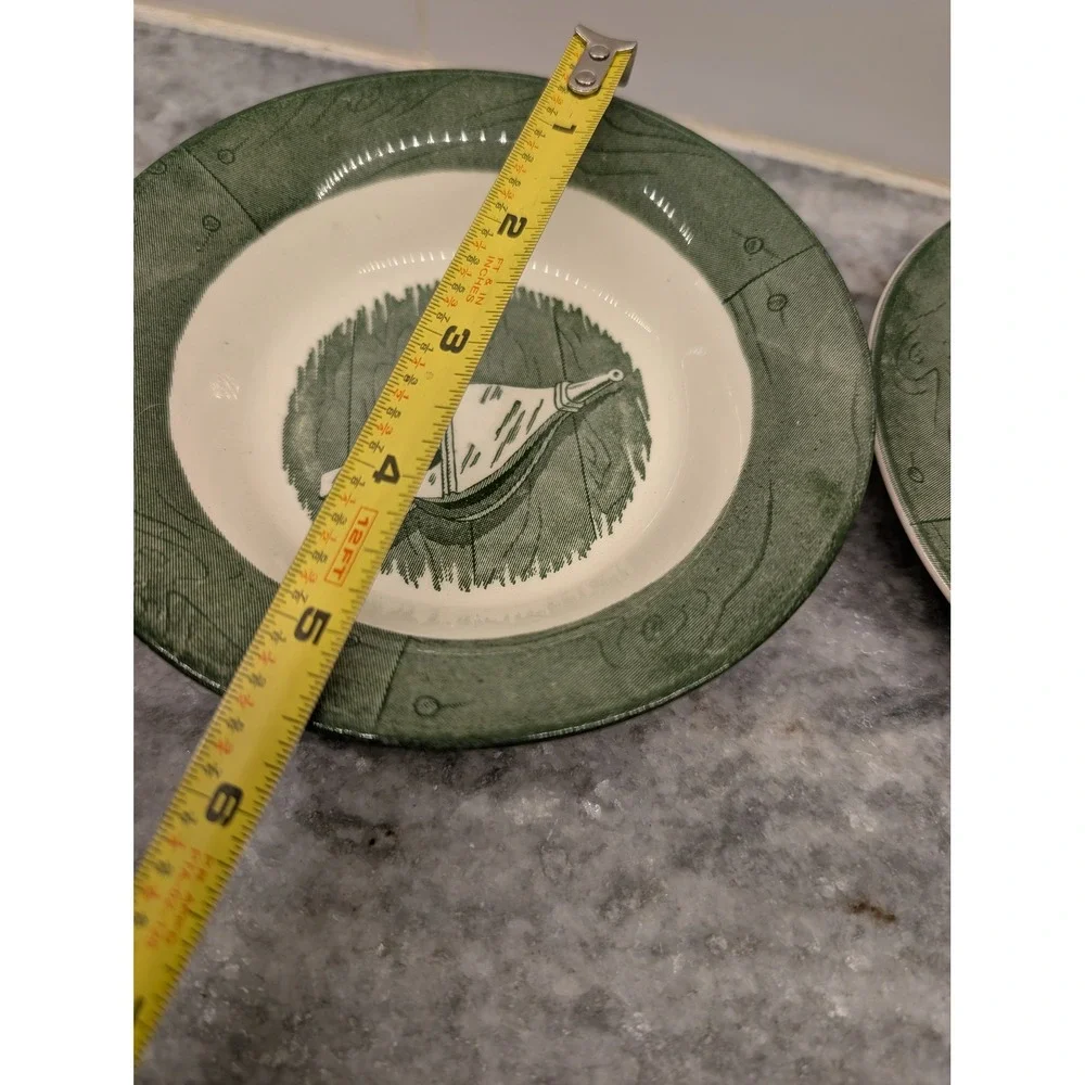 Vintage Royal China Colonial Homestead Green Water‎ Bucket Plate & Small Dish